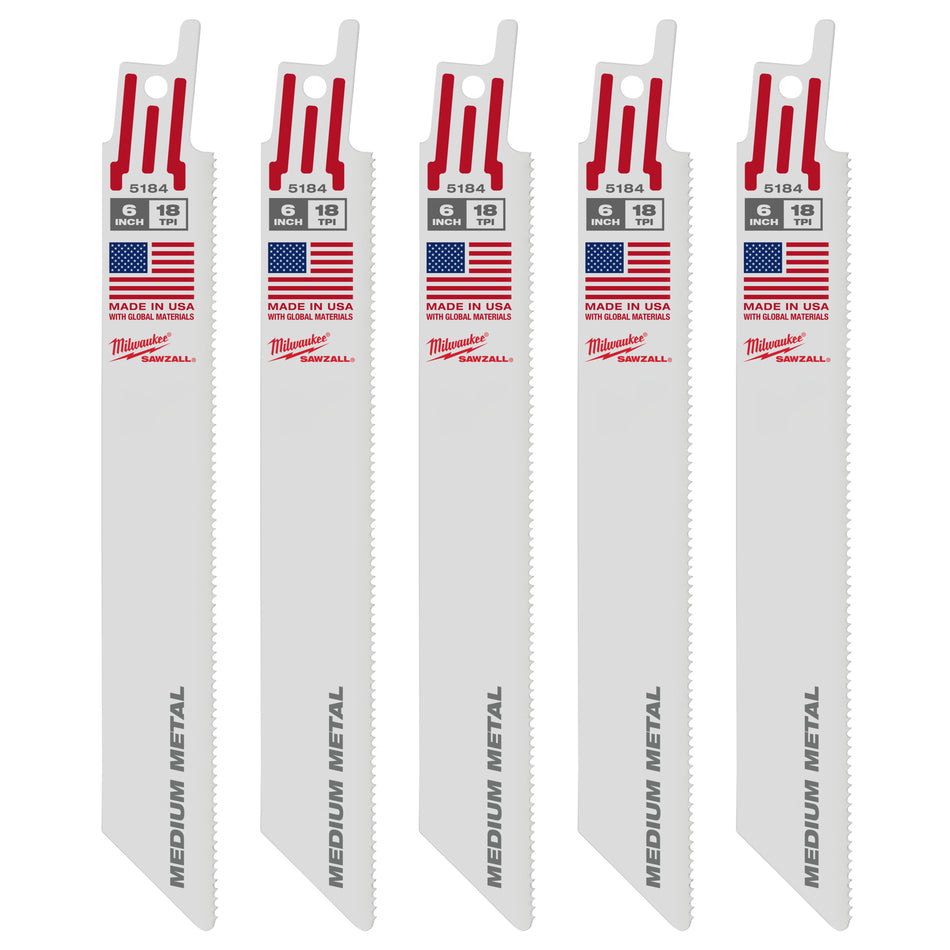 Milwaukee 48-01-2184, 6" 18 TPI Thin Kerf SAWZALL Blades (25/pkg)