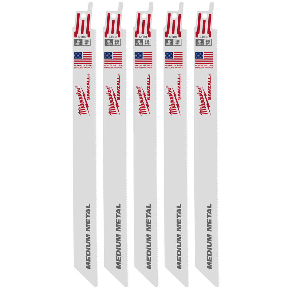 Milwaukee 48-01-2188, 9" 18 TPI Thin Kerf SAWZALL Blades (25/pkg)