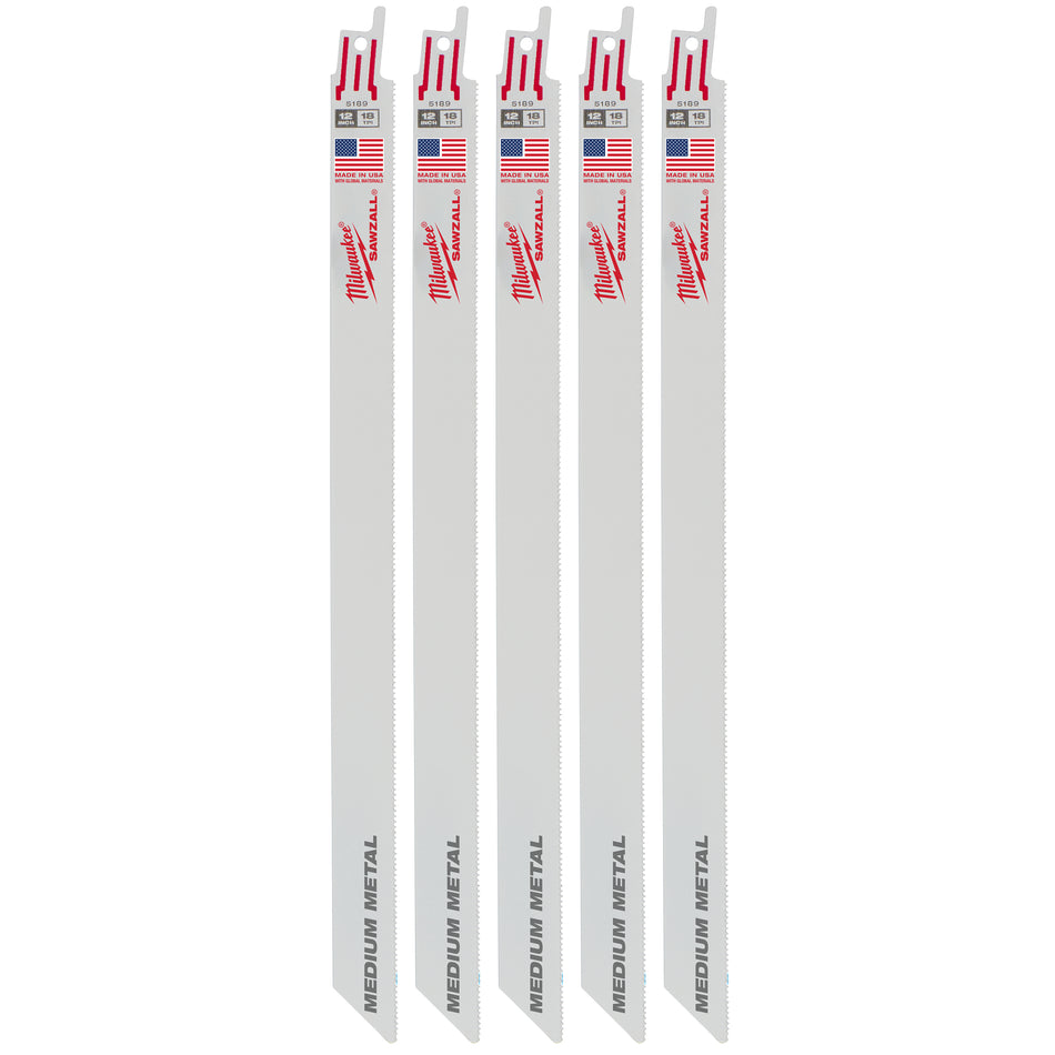 Milwaukee 48-00-5189, 12" 18 TPI Thin Kerf SAWZALL Blades (5/pkg)