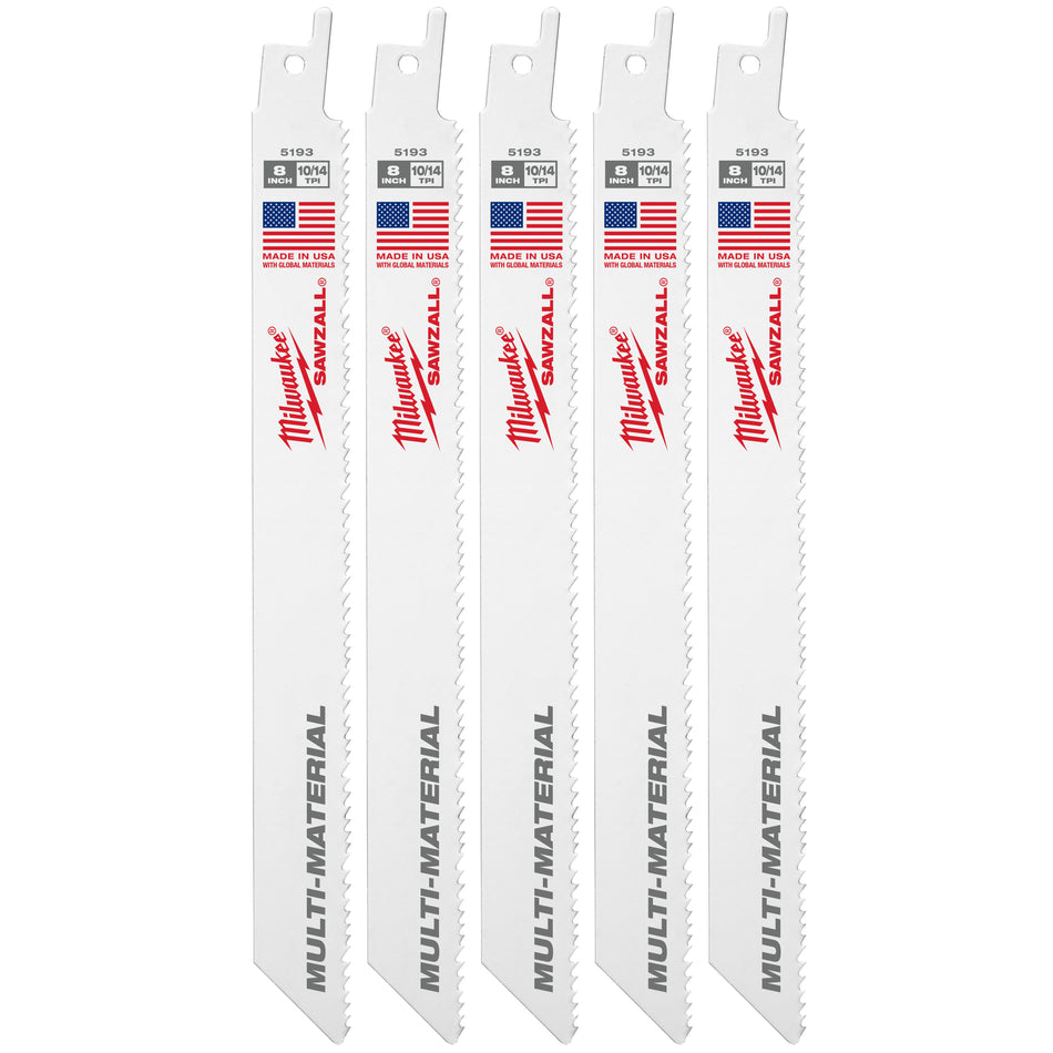 Milwaukee 48-00-5193, 8" 10/14 TPI SAWZALL Blades (5/pkg)