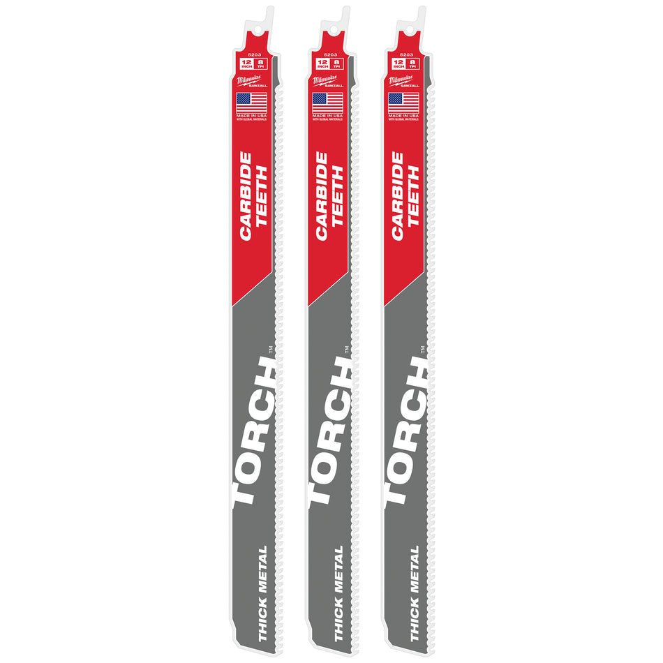 Milwaukee 48-00-5203, 12” 7TPI The TORCH with Carbide Teeth SAWZALL Blade (1/pkg)
