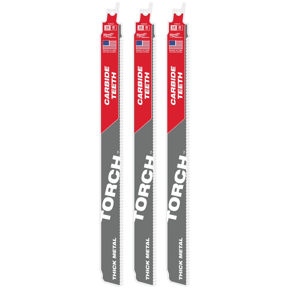 Milwaukee 48-00-5203, 12” 7TPI The TORCH with Carbide Teeth SAWZALL Blade (1/pkg)