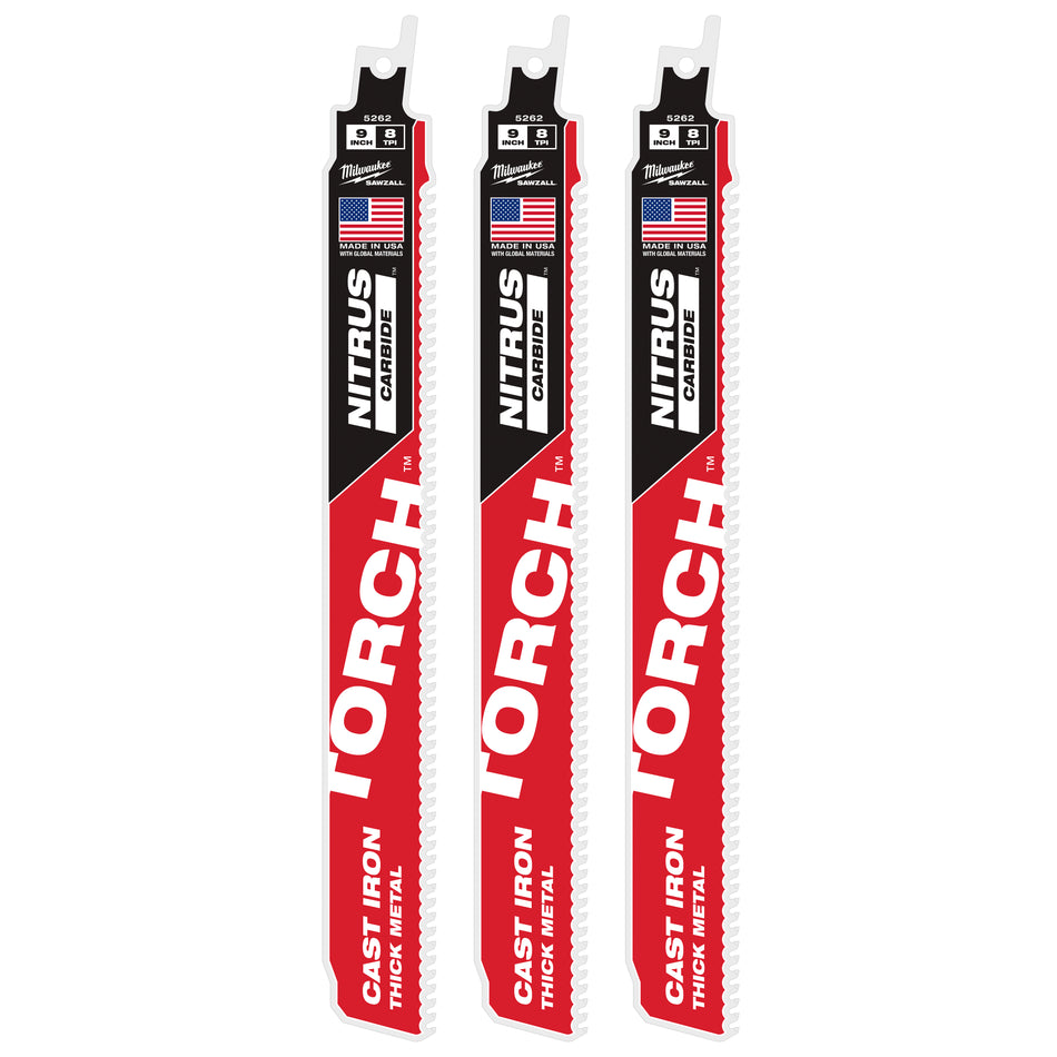 Milwaukee 48-00-5362, 9" 7TPI The TORCH with NITRUS CARBIDE for CAST IRON 3PK