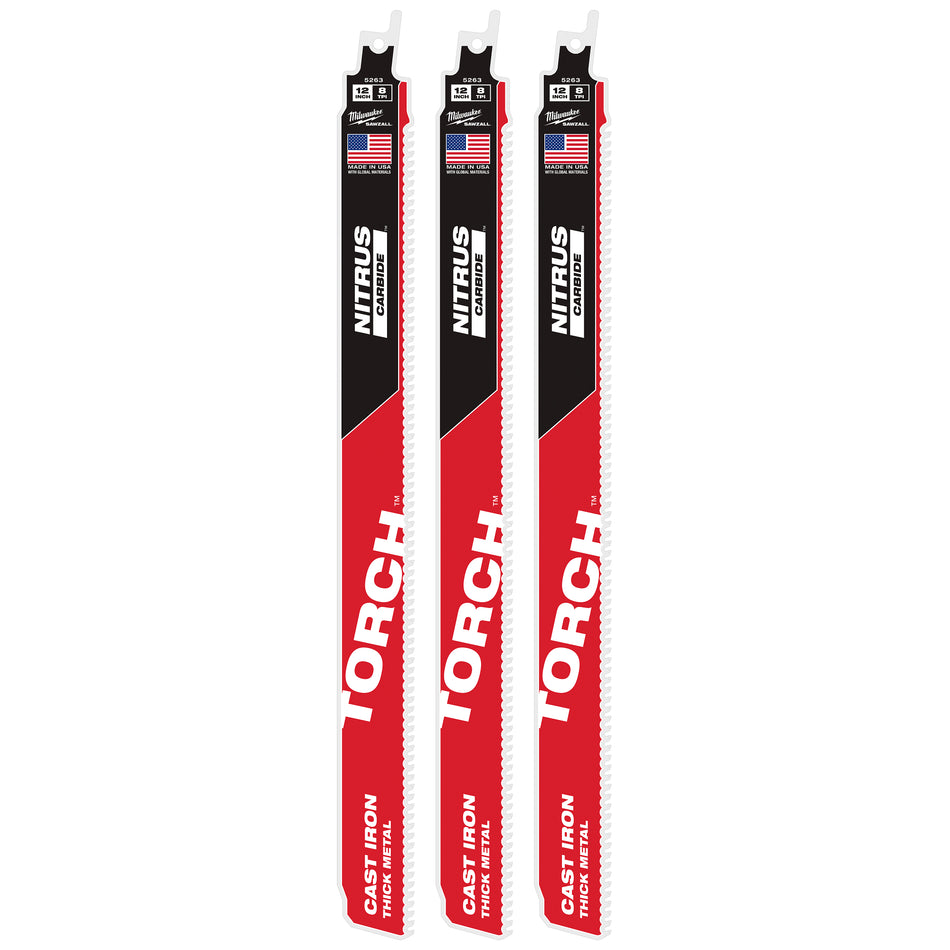 Milwaukee 48-00-5263, 12" 8 TPI TORCH™ with NITRUS™ Carbide for Cast Iron SAWZALL® Blade 1PK