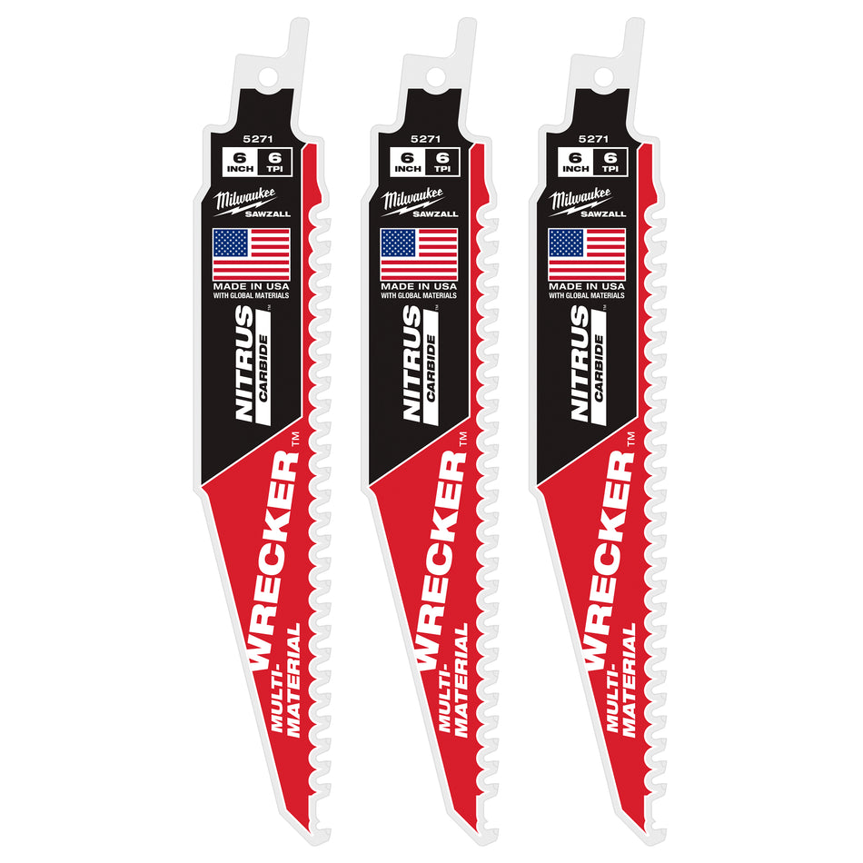 Milwaukee 48-00-5271, 6” WRECKER™ with NITRUS™ Carbide SAWZALL® Blade for Multi-Material 1PK