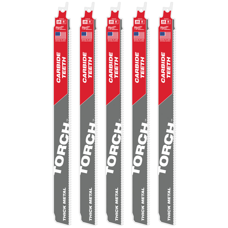 Milwaukee 48-00-5503, 12” 7TPI The TORCH with Carbide Teeth SAWZALL Blade (5/pkg)