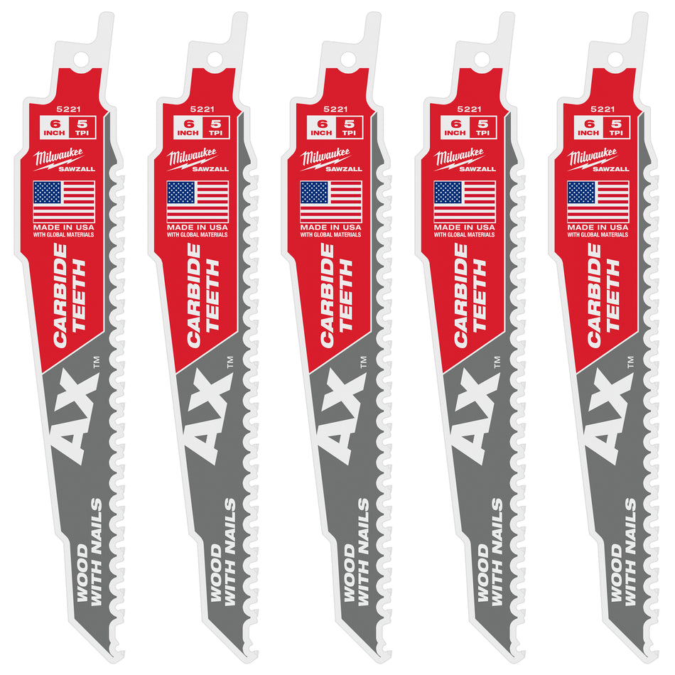 Milwaukee 48-00-5521, THE AX with Carbide Teeth 5T 6L (5/pkg)
