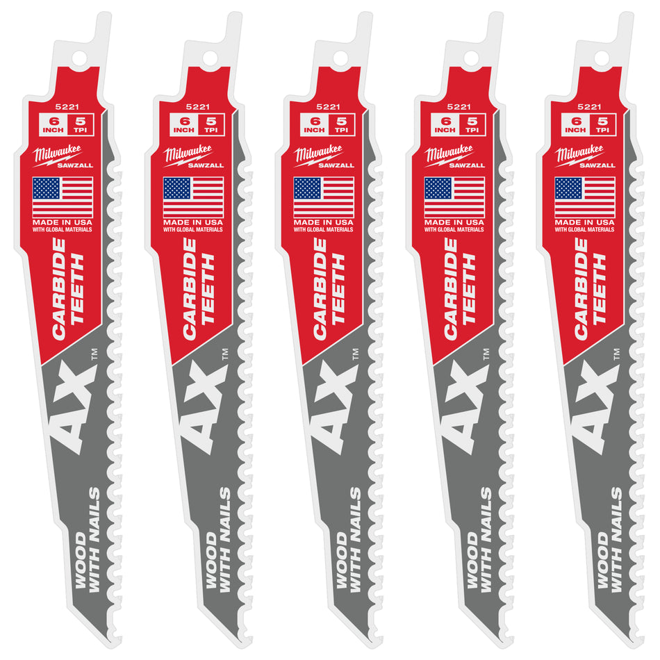 Milwaukee 48-00-5521, THE AX with Carbide Teeth 5T 6L (5/pkg)