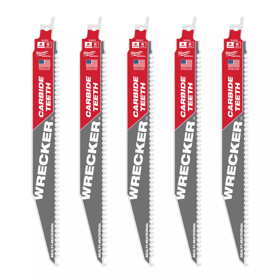 Milwaukee 48-00-5542, 12" 6 TPI THE WRECKER with Carbide Teeth SAWZALL Blade (5/pkg)