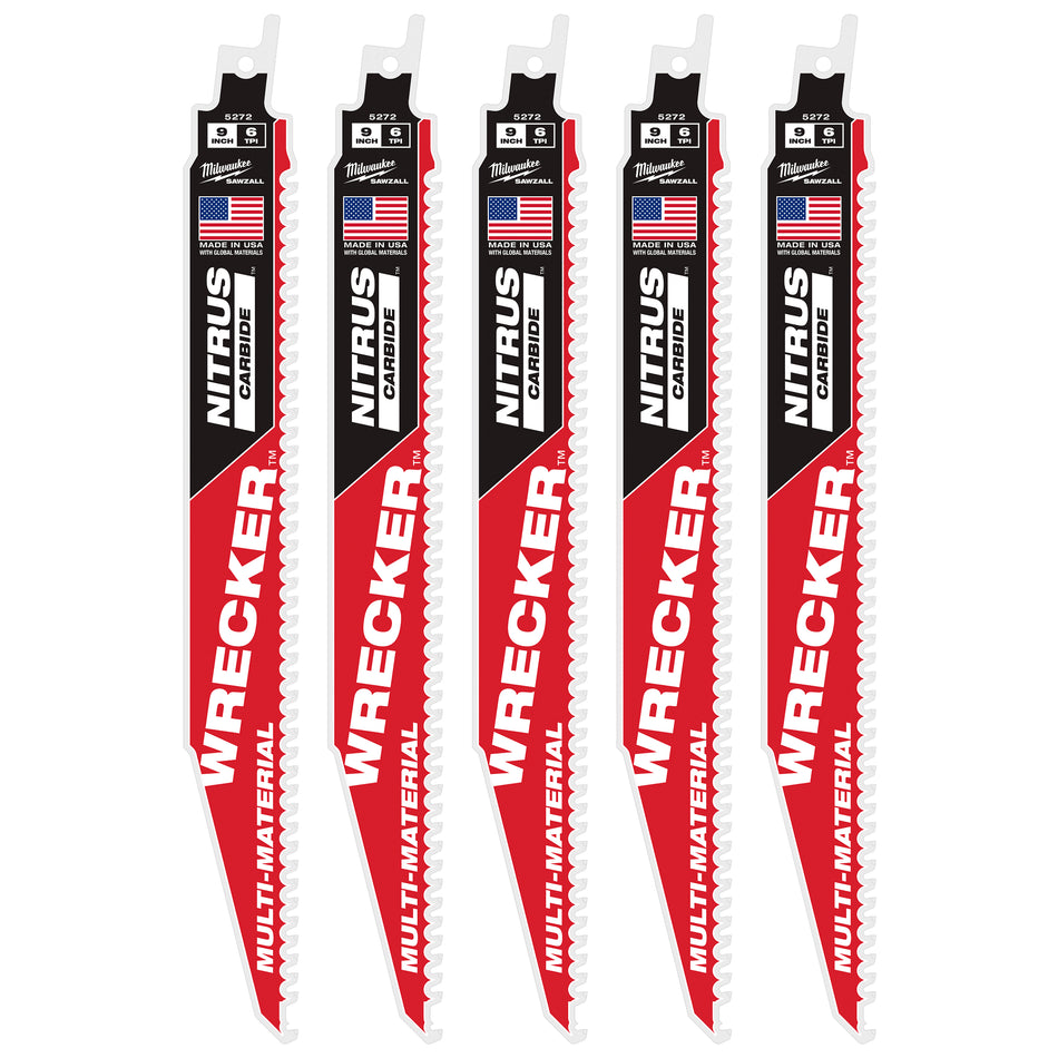 Milwaukee 48-00-5272, 9” WRECKER™ with NITRUS™ Carbide SAWZALL® Blade for Multi-Material 1PK