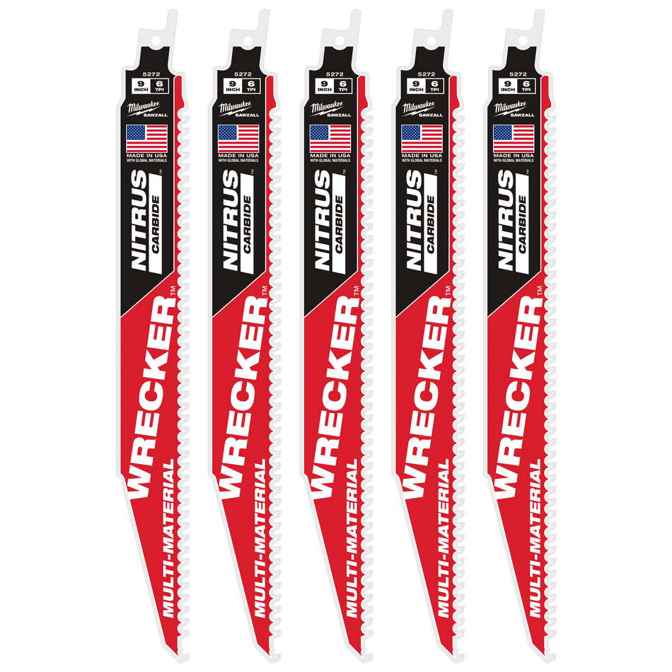 Milwaukee 48-00-5272, 9” WRECKER™ with NITRUS™ Carbide SAWZALL® Blade for Multi-Material 1PK
