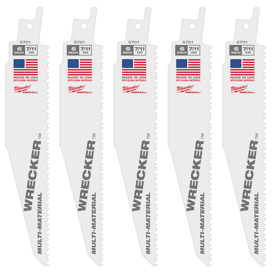 Milwaukee 48-00-8701, 6" 8 TPI The Wrecker Sawzall Blade (25/pkg)