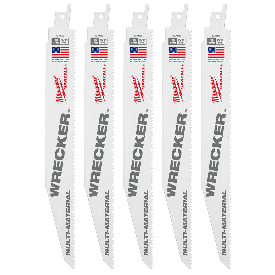 Milwaukee 48-00-5706, 9" 8 TPI The Wrecker SAWZALL Blade (5/pkg)