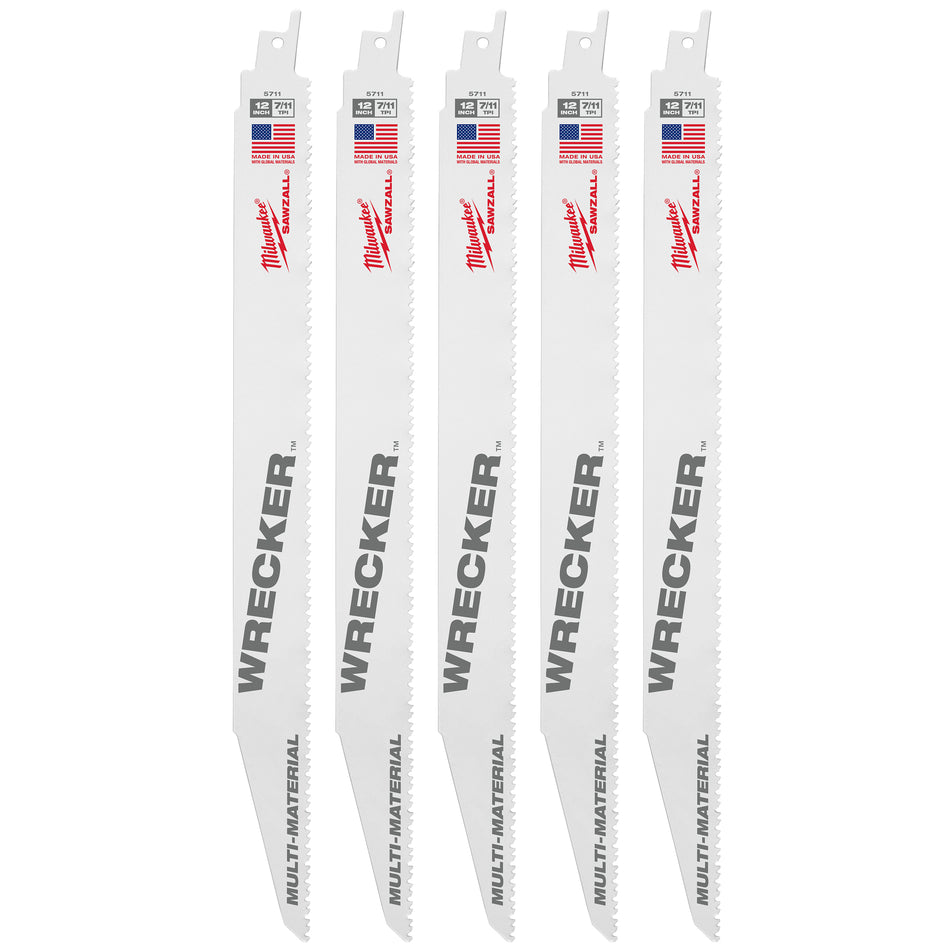 Milwaukee 48-00-5711, 12" 8 TPI The Wrecker SAWZALL Blade (5/pkg)