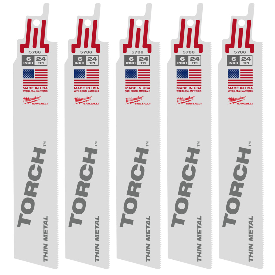 Milwaukee 48-00-5786, 6" 24 TPI The Torch SAWZALL Blades (5 Pk)