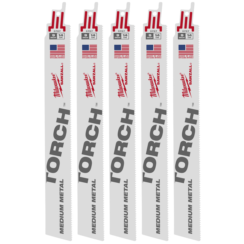 Milwaukee 48-00-5787, 9" 14 TPI The Torch SAWZALL Blades (5/pkg)