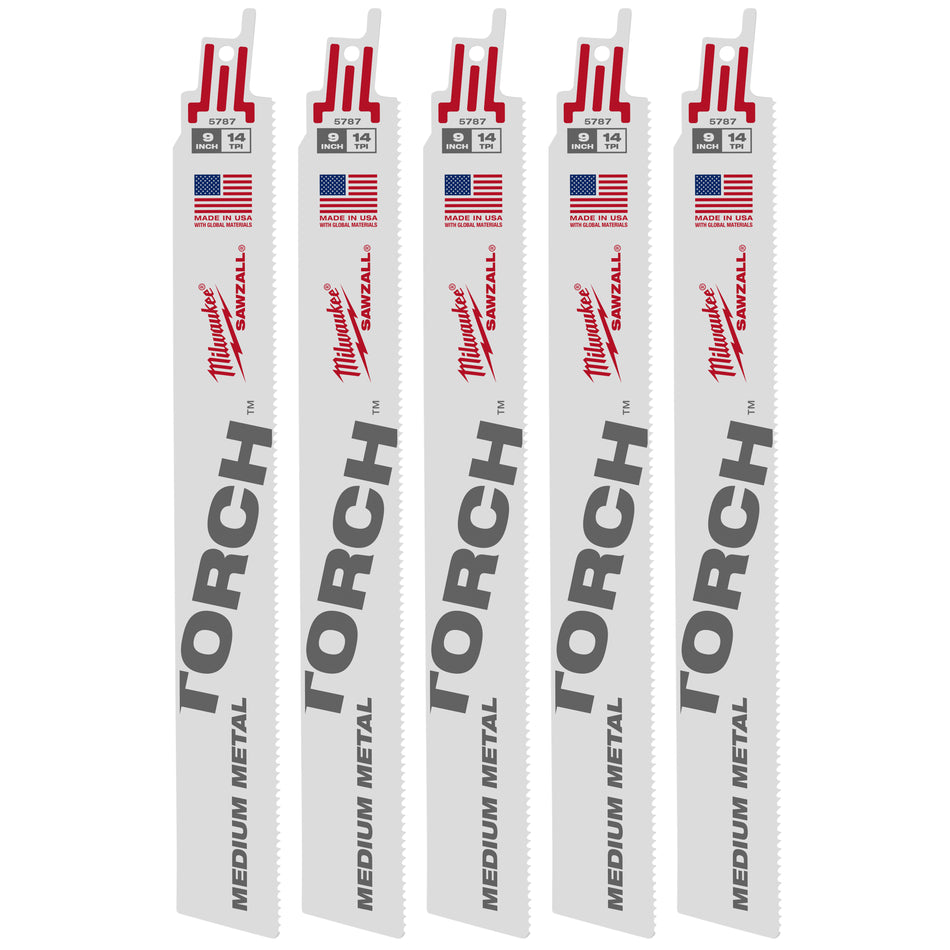 Milwaukee 48-00-5787, 9" 14 TPI The Torch SAWZALL Blades (5/pkg)