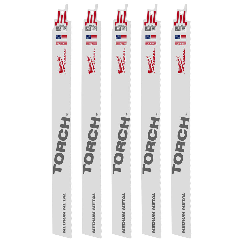 Milwaukee 48-00-5789, 12" 18 TPI The Torch SAWZALL Blades (5/pkg)
