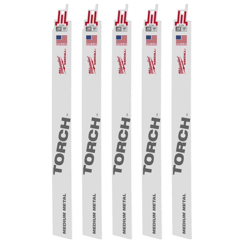 Milwaukee 48-00-5789, 12" 18 TPI The Torch SAWZALL Blades (5/pkg)