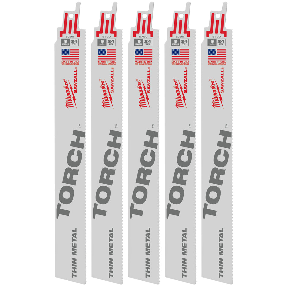 Milwaukee 48-00-5790, 9" 24 TPI The Torch SAWZALL Blades (5/pkg)
