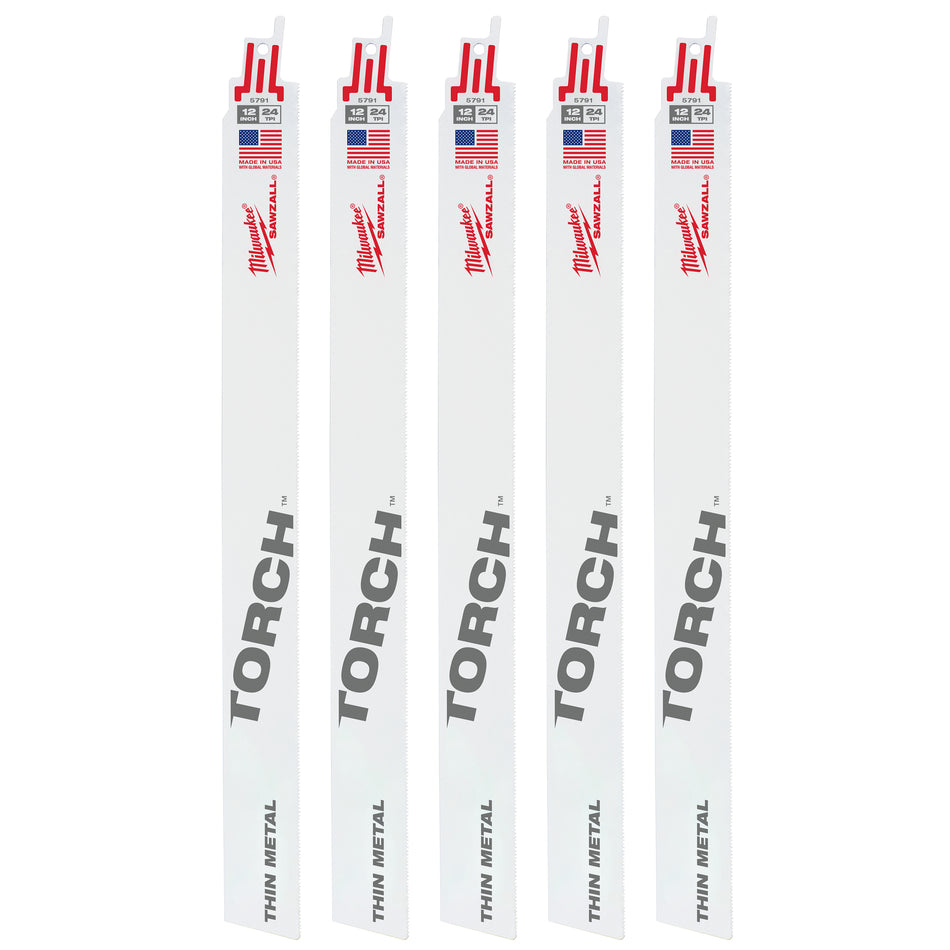 Milwaukee 48-00-5791, 12" 24 TPI The Torch SAWZALL Blades (5/pkg)