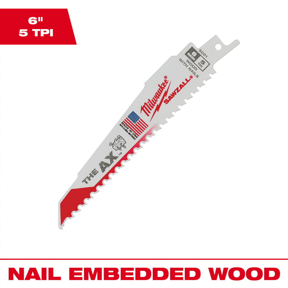 Milwaukee 48-01-2021, 6" 5 TPI The Ax Sawzall Blade (25/pkg)