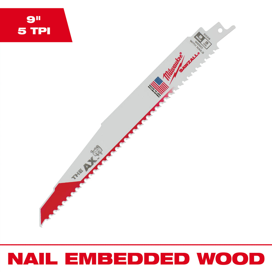 Milwaukee 48-01-2026, 9" 5 TPI The Ax Sawzall Blade (25/pkg)