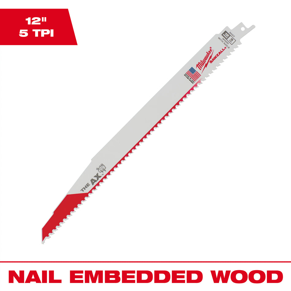 Milwaukee 48-01-2027, 12" 5 TPI The Ax Sawzall Blade (25/pkg)(Bulk)