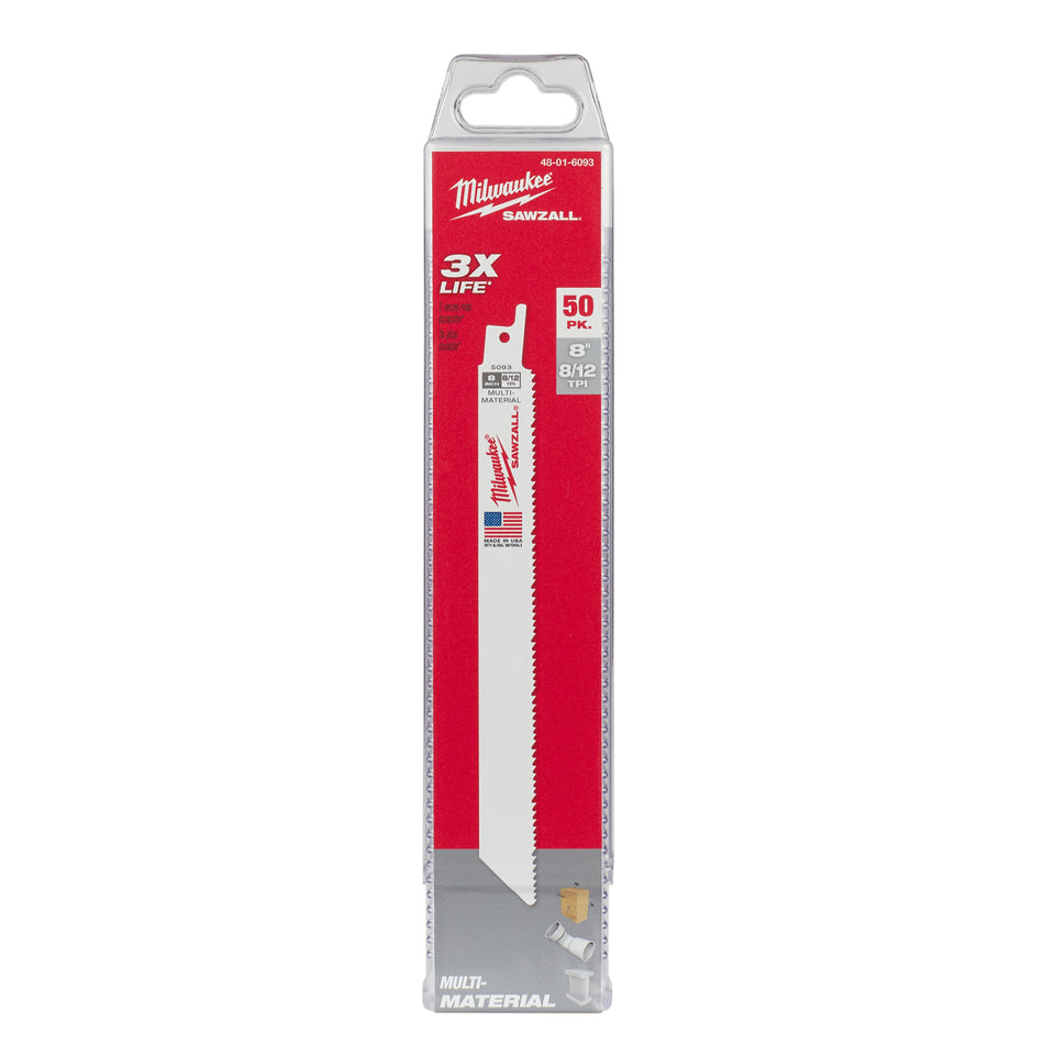 Milwaukee 48-01-6093, 8" 8/12 TPI SAWZALL Blades (50/pkg)