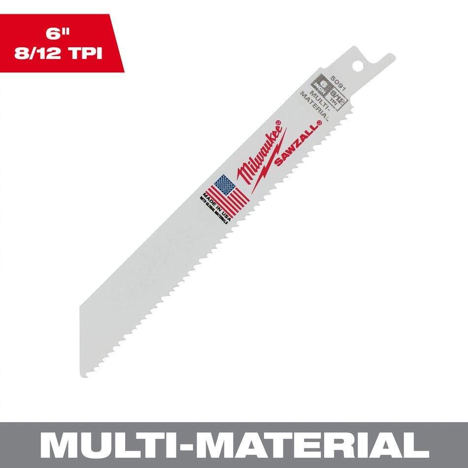 Milwaukee 48-01-7091, 6" 8/12 TPI SAWZALL Blades (100/pkg)
