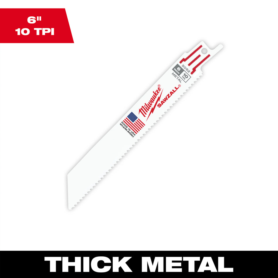 Milwaukee 48-01-7092, 6" 10 TPI Thin Kerf SAWZALL Blades (100/pkg)