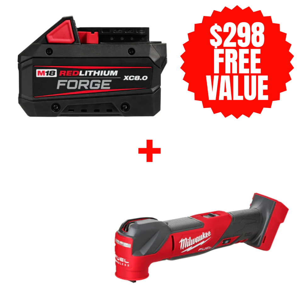 Milwaukee 48-11-1881 + 2836-20, M18™ REDLITHIUM™ FORGE™ XC8.0 Battery Pack + FREE M18 FUEL Oscillating Multi-Tool (Tool Only)