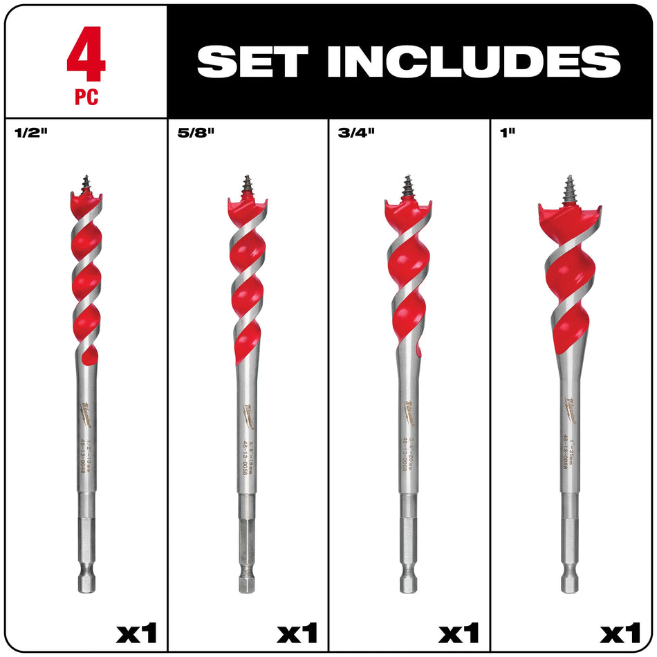 Milwaukee 48-13-0400, 4 pc 6-1/2" SPEED FEED Wood Bit Set