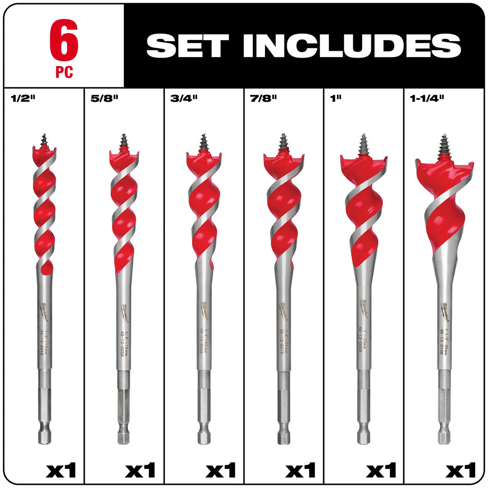 Milwaukee 48-13-0600, 6 pc 6-1/2" SPEED FEED Wood Bit Set