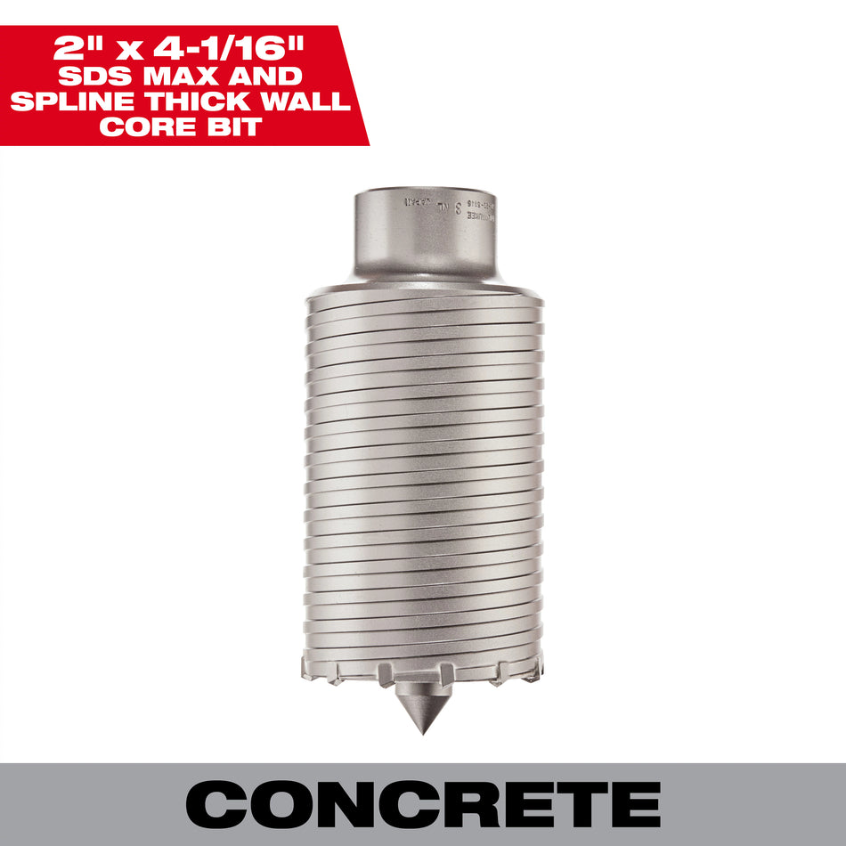 Milwaukee 48-20-5135, SDS-MAX and SPLINE Thick Wall Carbide Tipped Core Bit 2"