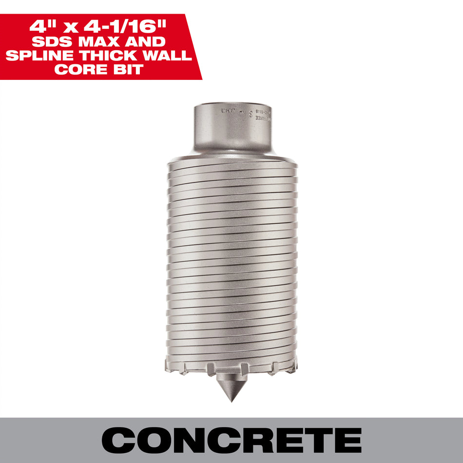 Milwaukee 48-20-5155, SDS-MAX and SPLINE Thick Wall Carbide Tipped Core Bit 4"