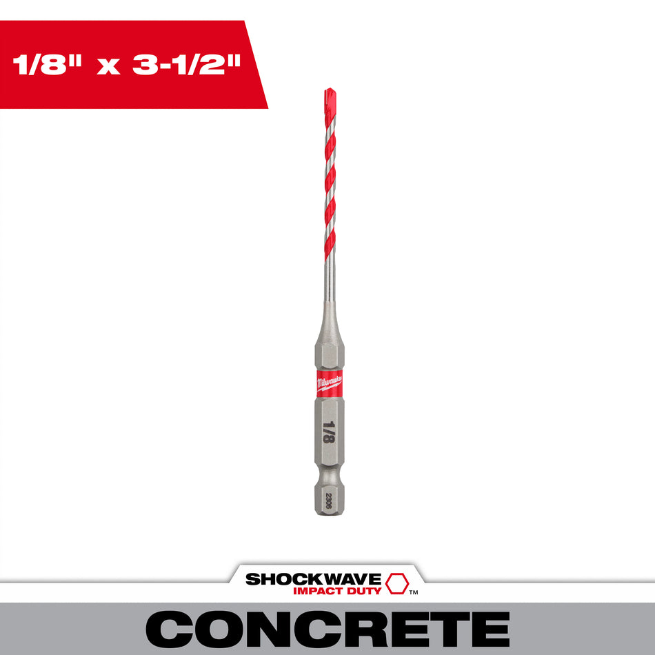 Milwaukee 48-20-9000, 1/8'' x 2'' x 3-1/2'' SHOCKWAVE Carbide Hammer Drill Bit