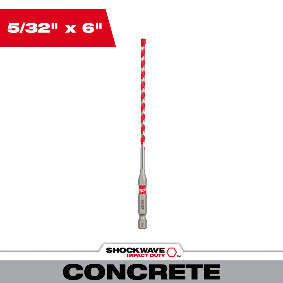 Milwaukee 48-20-9001, 5/32'' x 4'' x 6'' SHOCKWAVE Carbide Hammer Drill Bit