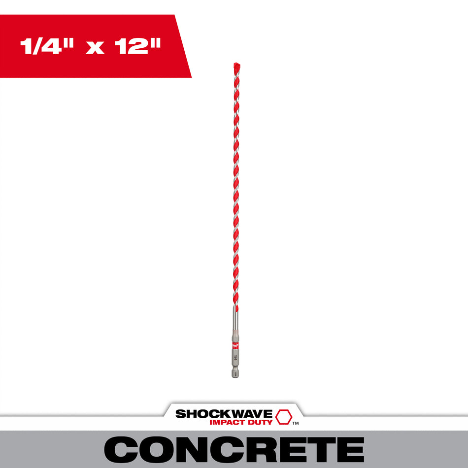Milwaukee 48-20-9012, 1/4'' x 10'' x 12'' Carbide Hammer Drill Bit