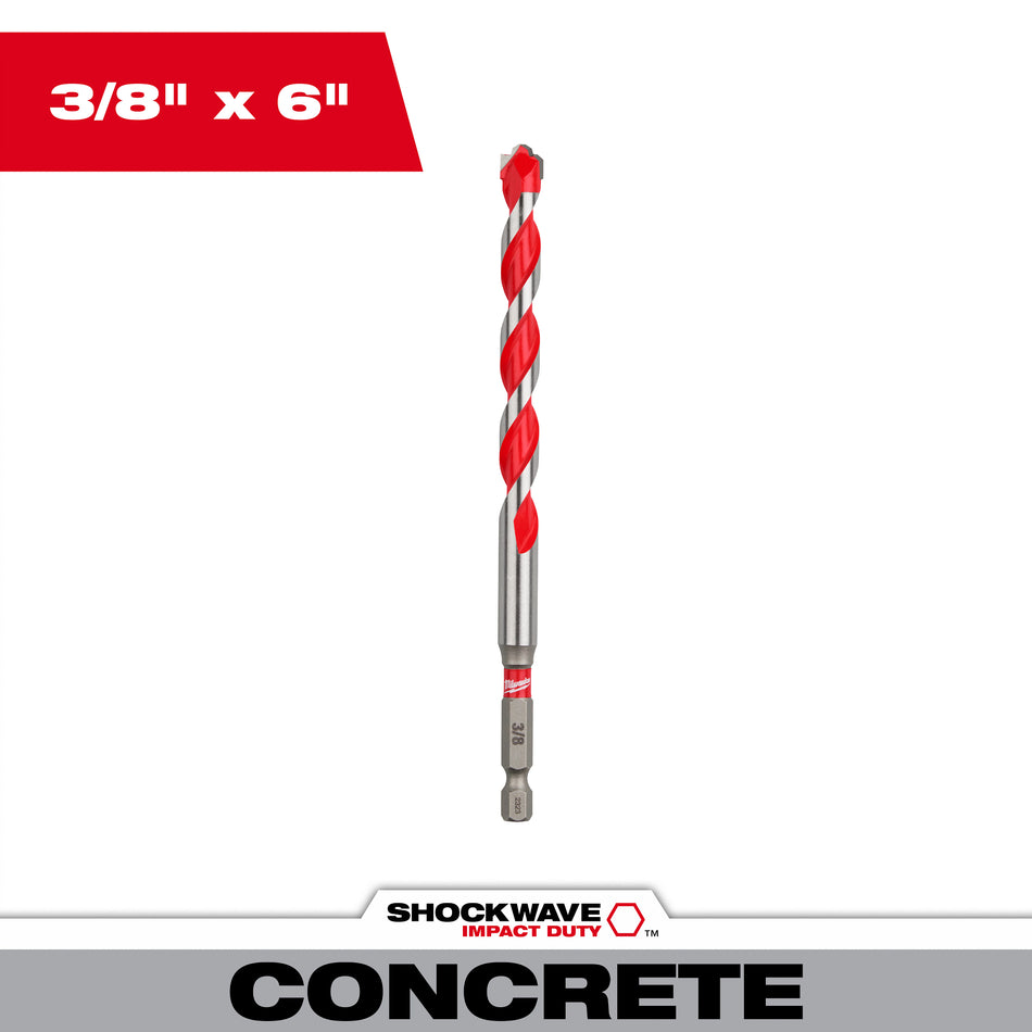 Milwaukee 48-20-9021, 3/8" x 4" x 6" SHOCKWAVE Carbide Hammer Drill Bit