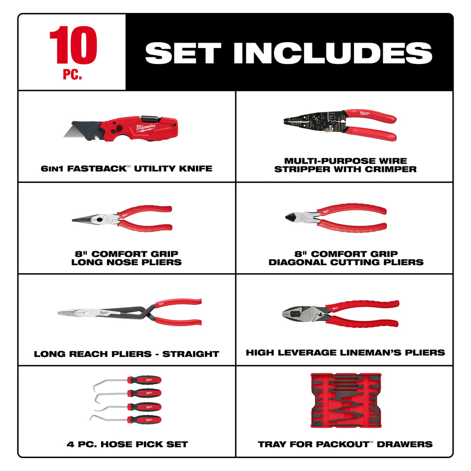 Milwaukee 48-22-0159, 10pc. Pliers & Pick Set with Tray for PACKOUT™ Drawers
