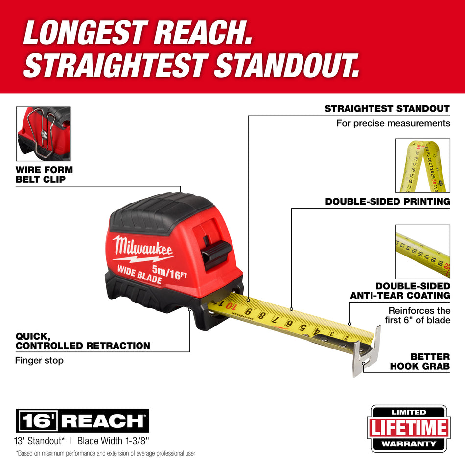 Milwaukee 48-22-1217, 5m/16ft Wide Blade Tape Measure