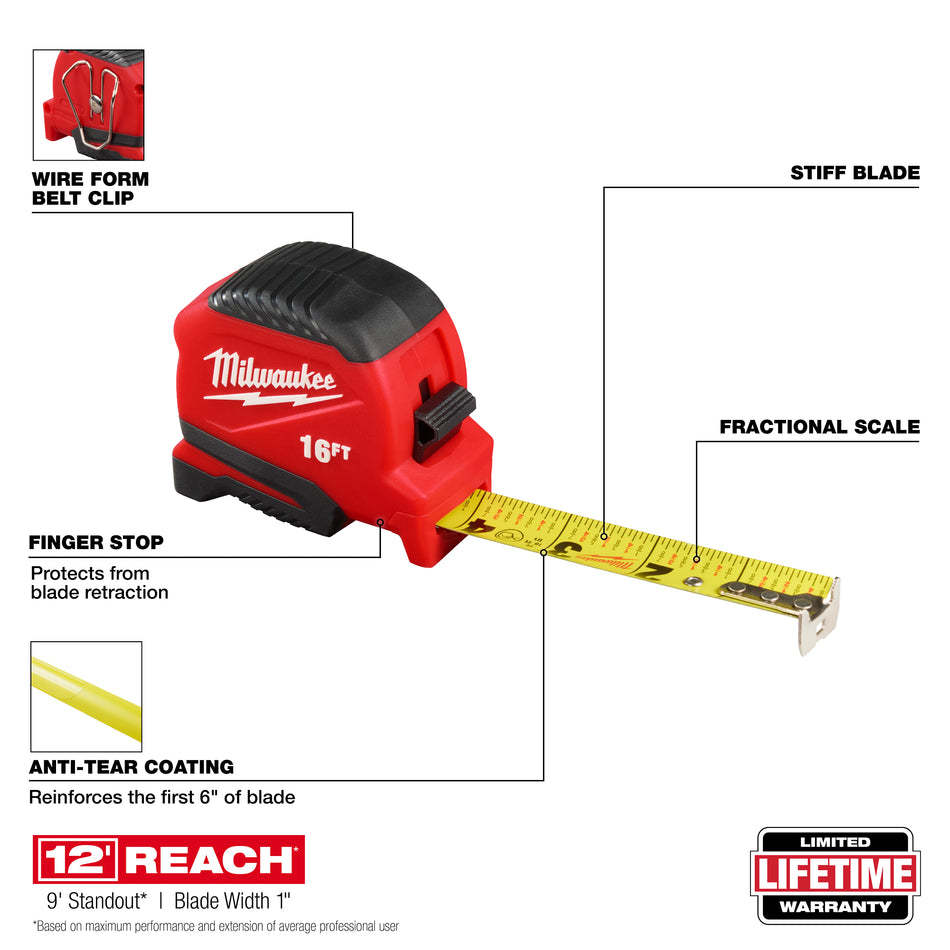 Milwaukee 48-22-1716, 16ft Compact Tape Measure