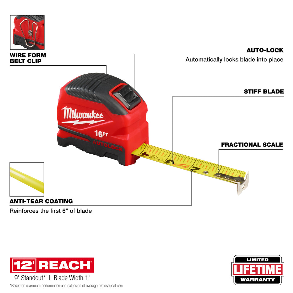 Milwaukee 48-22-1816, 16ft Auto-Lock Tape Measure