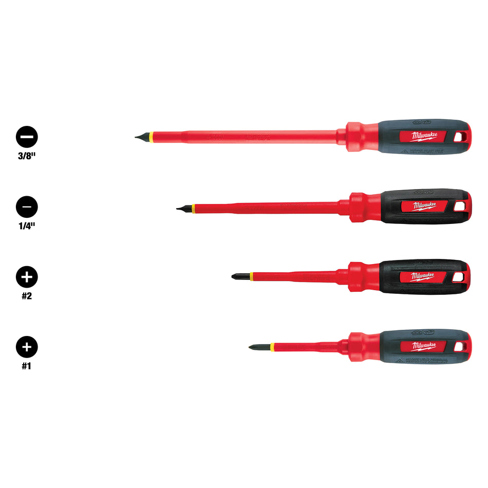 Milwaukee 48-22-2204, 4 pc 1000V Insulated Screwdriver Set w/Roll Pouch