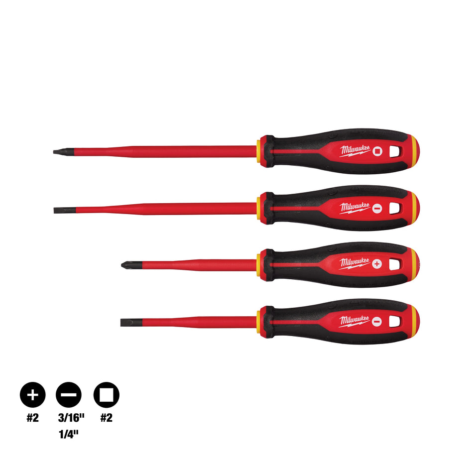Milwaukee 48-22-2219, 4pc 1000V Insulated Slim Tip Screwdriver Set
