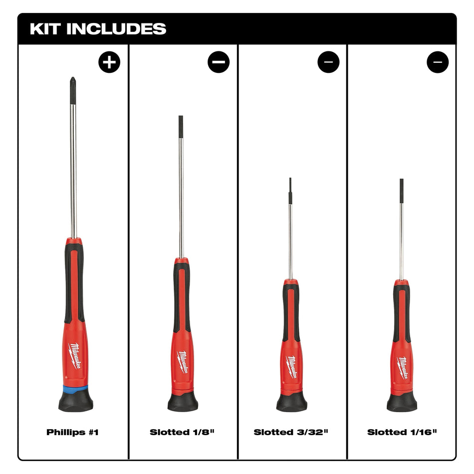 Milwaukee 48-22-2604, 4 pc Precision Screwdriver Set