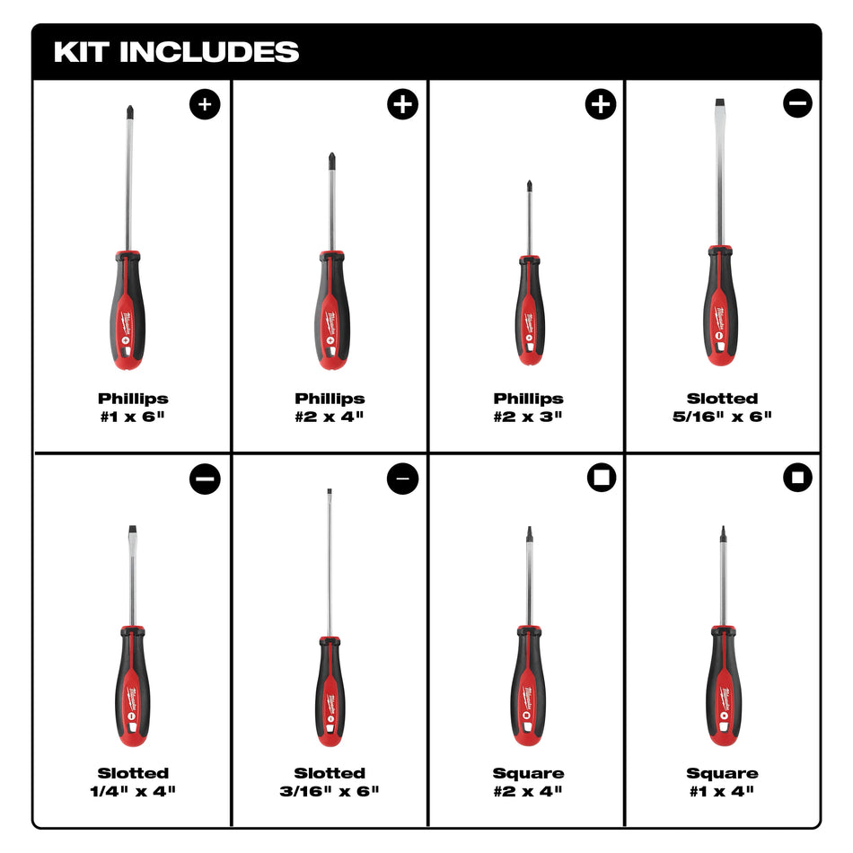 Milwaukee 48-22-2718, 8 pc Hex Wrench Ready Magnetic Tips Screwdriver Set