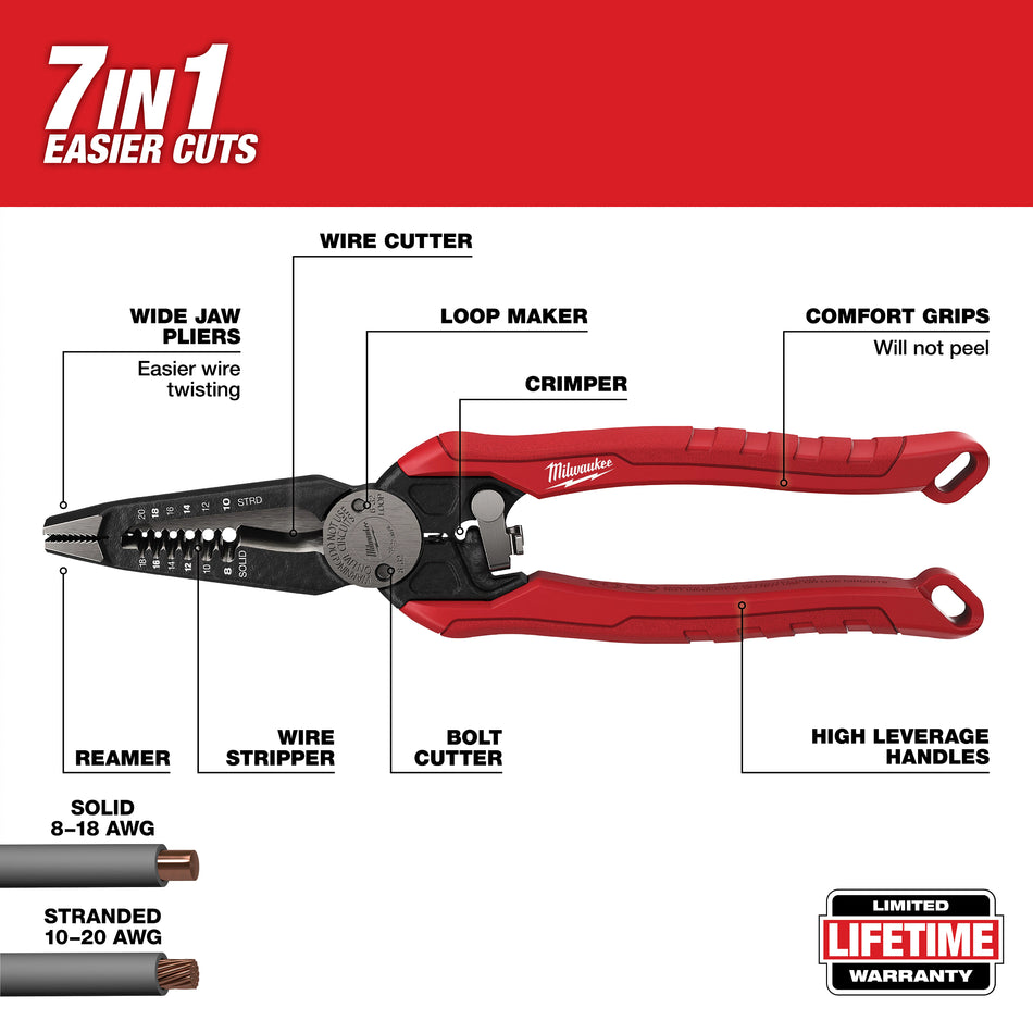 Milwaukee 48-22-3078, 7 in 1 High-Leverage Combination Pliers