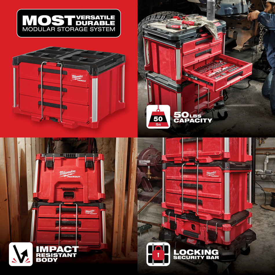 Milwaukee 48-22-8443, PACKOUT 3-Drawer Tool Box